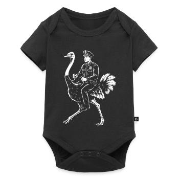 Polizist reitet auf einem lebhaften Strauß - Baby Premium Kurzarmbody - Schwarz - Vorne