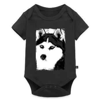 Black and white Husky portrait on textile - Baby Premium short-sleeve bodysuit - black - Front