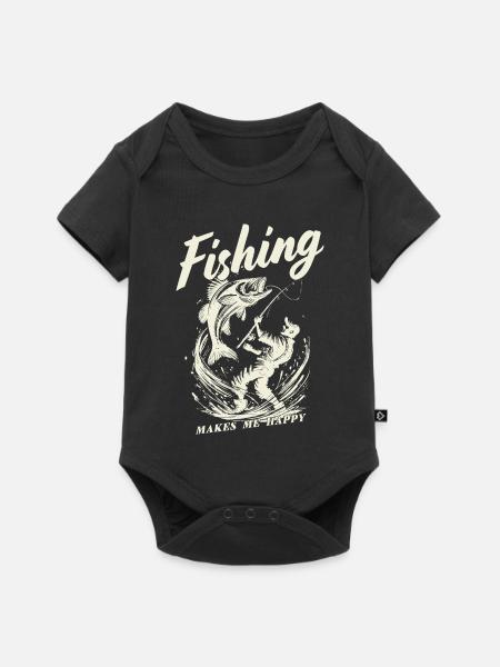 Fishing makes me happy - Baby Premium Kurzarmbody - Schwarz