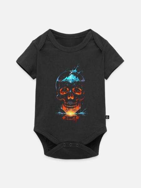 Leuchtender Feuer- und Eisschädel - Baby Premium Kurzarmbody - Schwarz
