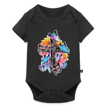 Faith and Hope – Cross with Butterflies - Baby Premium short-sleeve bodysuit - black - Front