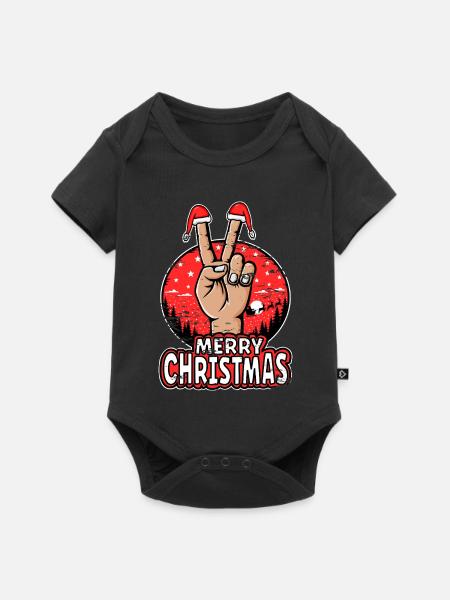 Frohes Weihnachten Peacezeichen Motiv Rosa used - Baby Premium Kurzarmbody - Schwarz