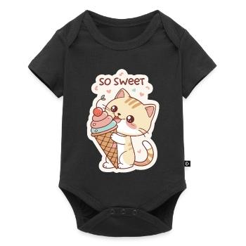 Gourmet cat and pastel cone - Baby Premium short-sleeve bodysuit - black - Front