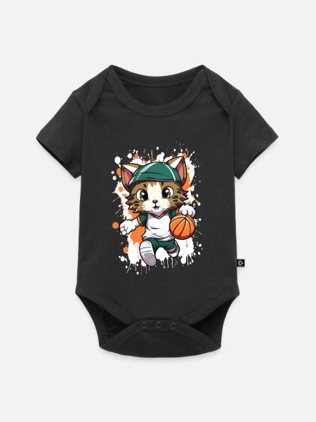 Basketball-Katzen-Maskottchen - Baby Premium Kurzarmbody - Schwarz