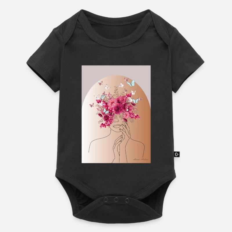 Tête de fleur avec couronne de papillon - Body à manches courtes Premium Bébé - noir