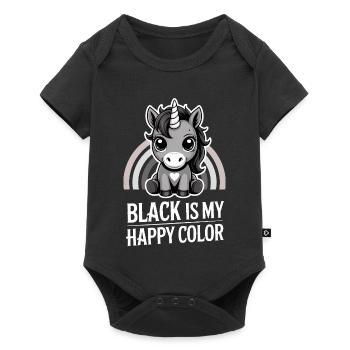 Grauer Einhorn-Regenbogen: Schwarz ist meine fröhliche Farbe - Baby Premium Kurzarmbody - Schwarz - Vorne