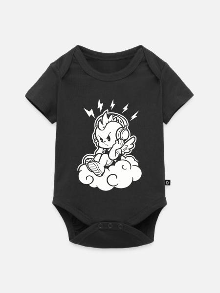 Punk Engel – Cherub mit Kopfhörern - Baby Premium Kurzarmbody - Schwarz