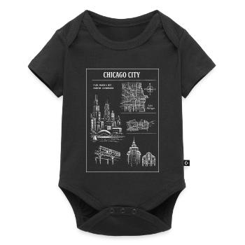 Paysage urbain en linocut de la ligne d’horizon de Chicago - Body à manches courtes Premium Bébé - noir - Devant