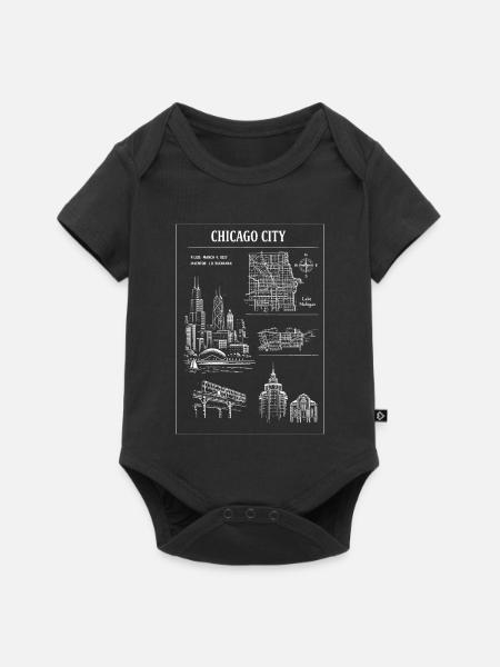 Chicago Skyline Linocut Stadtlandschaft - Baby Premium Kurzarmbody - Schwarz