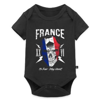 FRANKREICH Fußball Fan Totenkopf Flagge - Baby Premium Kurzarmbody - Schwarz - Vorne