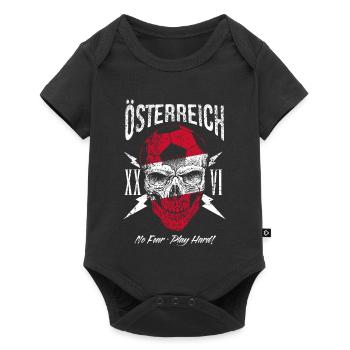ÖSTERREICH Fußball Fan Totenkopf Flagge - Baby Premium Kurzarmbody - Schwarz - Vorne