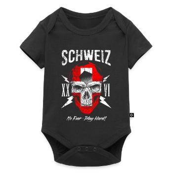 SCHWEIZ Fußball Fan Totenkopf Flagge - Baby Premium Kurzarmbody - Schwarz - Vorne