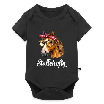 Stallchefin Pferd Stall lustig - Baby Premium Kurzarmbody - Schwarz - Vorne