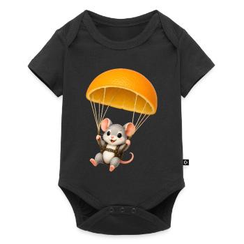 Cute Mouse with Orange Parachute Kawaii Motif - Baby Premium short-sleeve bodysuit - black - Front