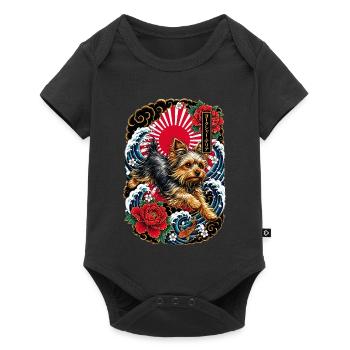 Yorkshire Terrier im Japan Tattoo Stil - Baby Premium Kurzarmbody - Schwarz - Vorne