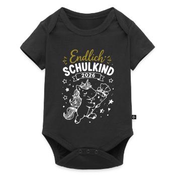 Endlich Schulkind 2026 Unicorn - Baby Premium Kurzarmbody - Schwarz - Vorne