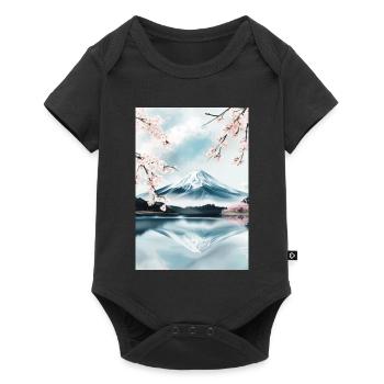 Fuji-Berg und Kirschblüten - Baby Premium Kurzarmbody - Schwarz - Vorne