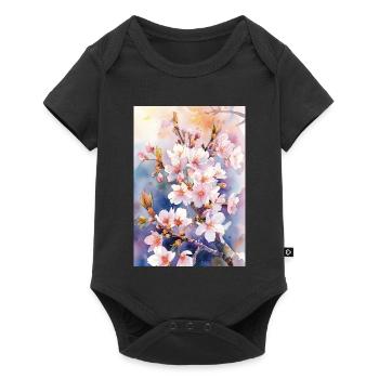 Aquarellfarben pastellfarbene Kirschblüten - Baby Premium Kurzarmbody - Schwarz - Vorne