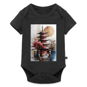Zen-Sonne-Aquarellpagode - Baby Premium Kurzarmbody - Schwarz - Vorne