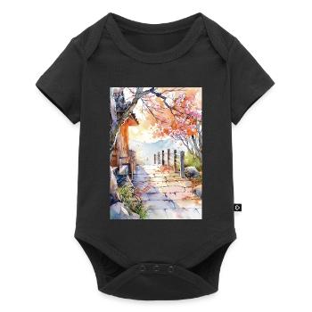 Blumenpfad in Aquarell - Baby Premium Kurzarmbody - Schwarz - Vorne