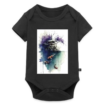 Aquarell-Koi und Kirschpagode - Baby Premium Kurzarmbody - Schwarz - Vorne
