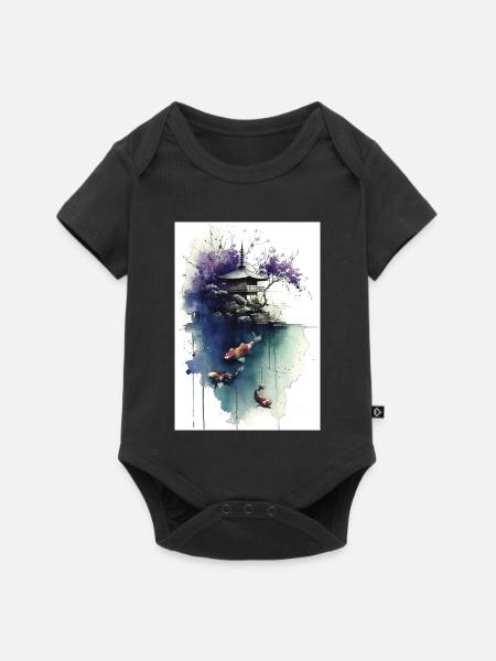 Aquarell-Koi und Kirschpagode - Baby Premium Kurzarmbody - Schwarz