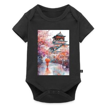 Japanische Pagode und Kirschblüten - Baby Premium Kurzarmbody - Schwarz - Vorne