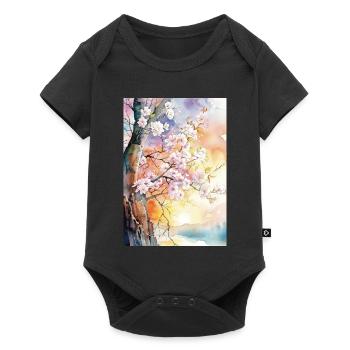 Kirschbäume in Aube Aquarell - Baby Premium Kurzarmbody - Schwarz - Vorne