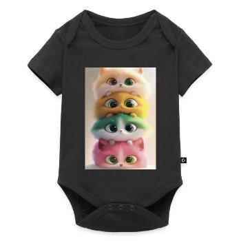 Gestapelte Regenbogen-Plüschkatzen - Baby Premium Kurzarmbody - Schwarz - Vorne
