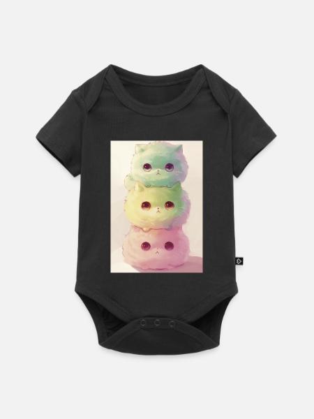 Pastellkatze im Regenbogenhaufen - Baby Premium Kurzarmbody - Schwarz