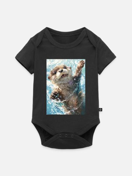 Fröhliches Otterplanschen - Baby Premium Kurzarmbody - Schwarz