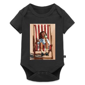 Kind, das Minzeeis isst - Baby Premium Kurzarmbody - Schwarz - Vorne