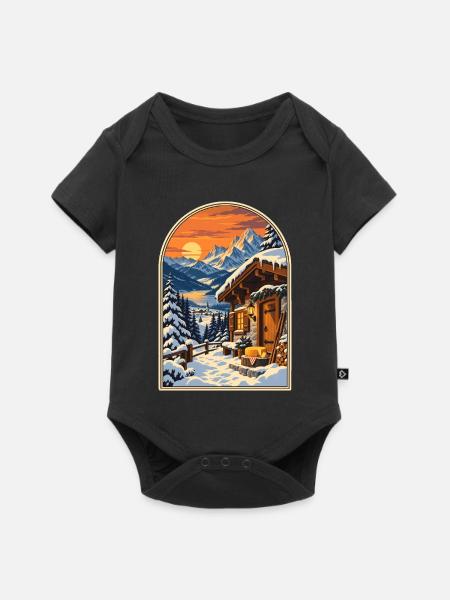 Alpenchalet bei Sonnenuntergang Reiseplakat - Baby Premium Kurzarmbody - Schwarz