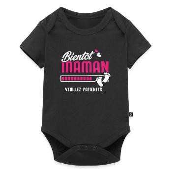 bientôt maman veuillez patienter - Body à manches courtes Premium Bébé - noir - Devant