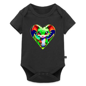 Mignon dragon fantaisiste vert en forme de cœur - Body à manches courtes Premium Bébé - noir - Devant