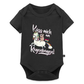 Küss mich am Regenbogen Einhorn Mops Spruch Lustig - Baby Premium Kurzarmbody - Schwarz - Vorne