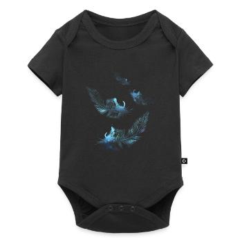 Hellblaue Daunenfedern schweben im Wind - Baby Premium Kurzarmbody - Schwarz - Vorne