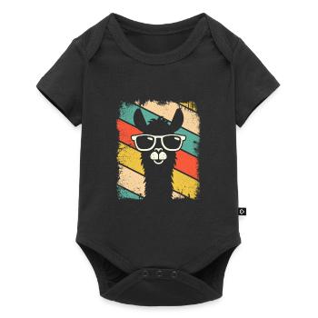 Retro Lama Alpaca with Sunglasses Lama Alpaka - Baby Premium short-sleeve bodysuit - black - Front