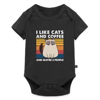 Ich mag Katzen und Kaffee und vielleicht 3 Leute - Baby Premium Kurzarmbody - Schwarz - Vorne