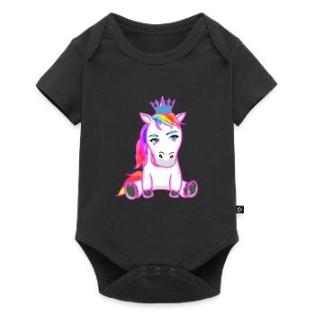 Einhorn Einhörner Fabelwesen Fabeltiere Kind - Baby Premium Kurzarmbody - Schwarz - Vorne