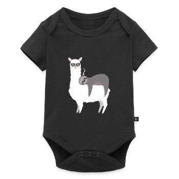 Faultier schläft auf Alpaka Lama Geschenk - Baby Premium Kurzarmbody - Schwarz - Vorne