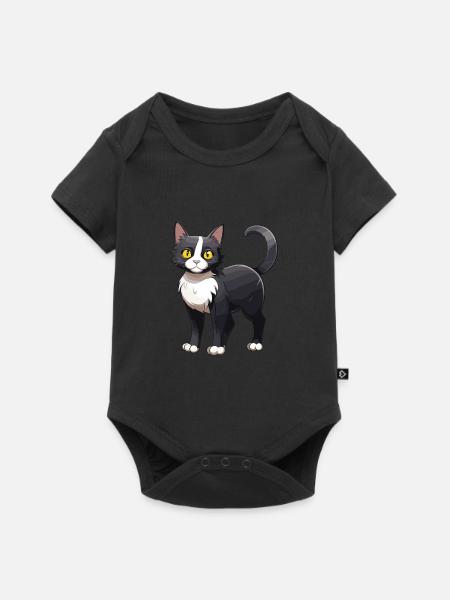 Katze Niedlich - Baby Premium Kurzarmbody - Schwarz