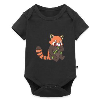 Ein roter Panda isst Bambus. - Baby Premium Kurzarmbody - Schwarz - Vorne