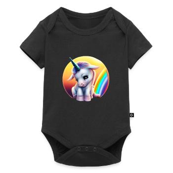 Depression Einhorn traurig Regenbogen - Baby Premium Kurzarmbody - Schwarz - Vorne