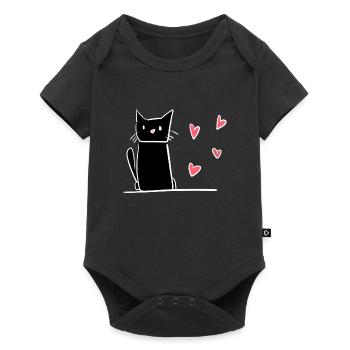 chat dessin animé animal doux symbole cœurs - Body à manches courtes Premium Bébé - noir - Devant