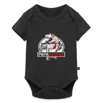 Papasaurus Vatertag Dinosaurier T-Rex Geschenkidee - Baby Premium Kurzarmbody - Schwarz - Vorne