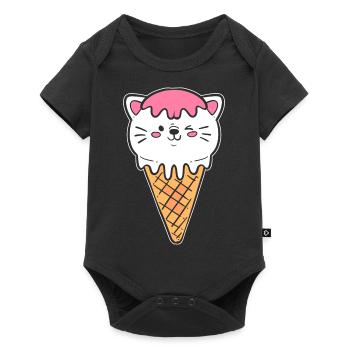Eiscreme Katze Eiscreme -Kassierer - Baby Premium Kurzarmbody - Schwarz - Vorne