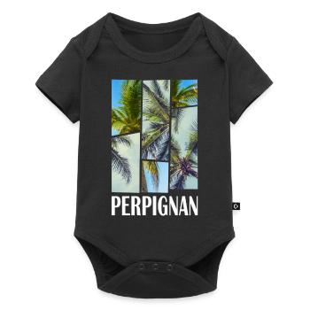 Perpignan France Été Palmiers Plage Mer - Body à manches courtes Premium Bébé - noir - Devant