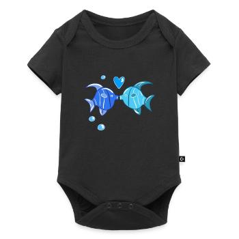 amour couple coeur symbole animaux poisson bleu - Body à manches courtes Premium Bébé - noir - Devant
