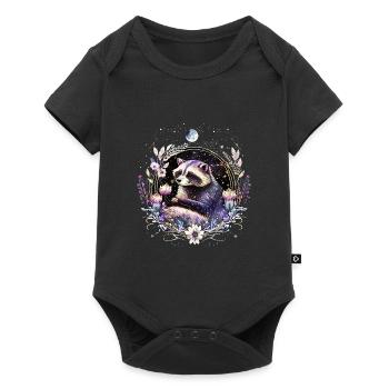 Little Raccoon, Moon, Flowers, Stars, Animals, - Baby Premium short-sleeve bodysuit - black - Front